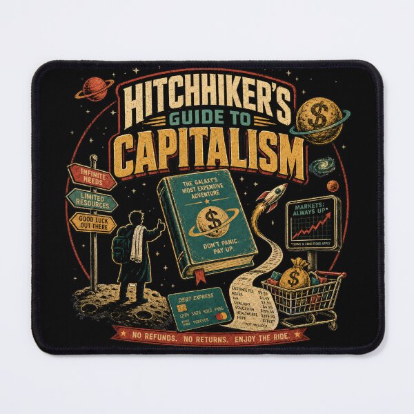 Item preview, Hitchhiker’s Guide to Capitalism designed and sold by HellaDopeOrca.
