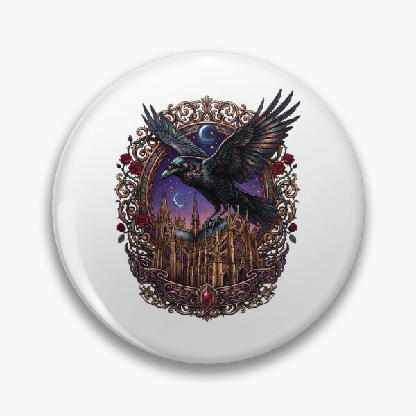 Item preview, Moonlit Raven Above Gothic Cathedral. designed and sold by HorrorInkStudio.