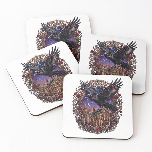 Item preview, Moonlit Raven Above Gothic Cathedral. designed and sold by HorrorInkStudio.