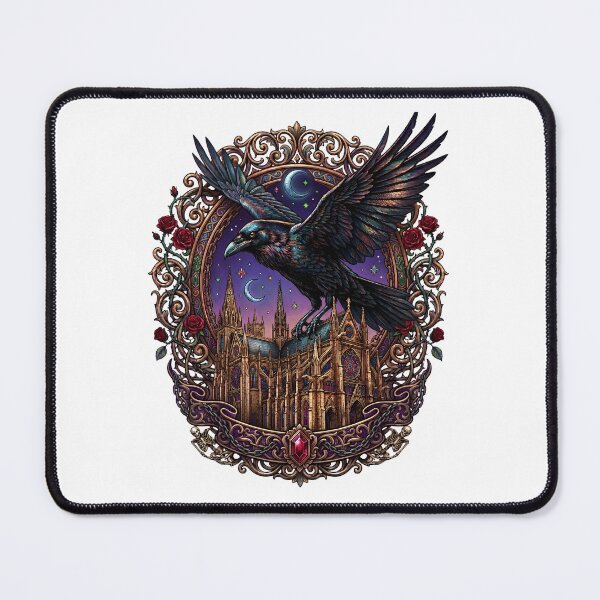 Item preview, Moonlit Raven Above Gothic Cathedral. designed and sold by HorrorInkStudio.
