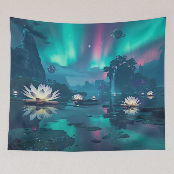 Item preview, Aurora Lotus Sanctuary Fantasy Landscape designed and sold by Luminous Wilds.