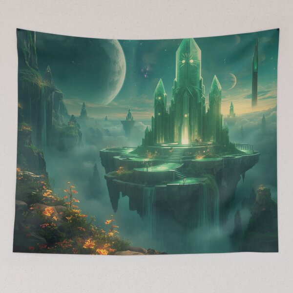 Item preview, Emerald Sky Temple Fantasy Alien Landscape designed and sold by Luminous Wilds.