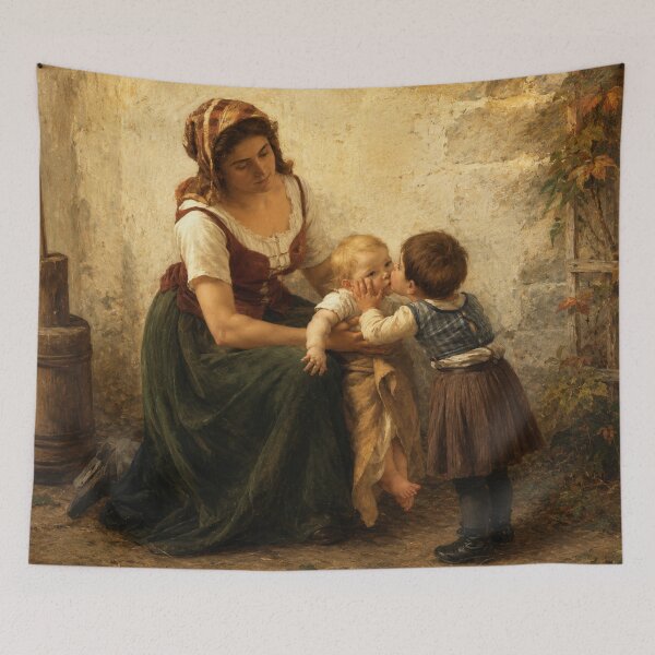 Item preview, Mother and children by Timoleon Marie Lobrichon - Vintage Oil Painting Motherhood Scene for Classical Art Lovers designed and sold by RickE.