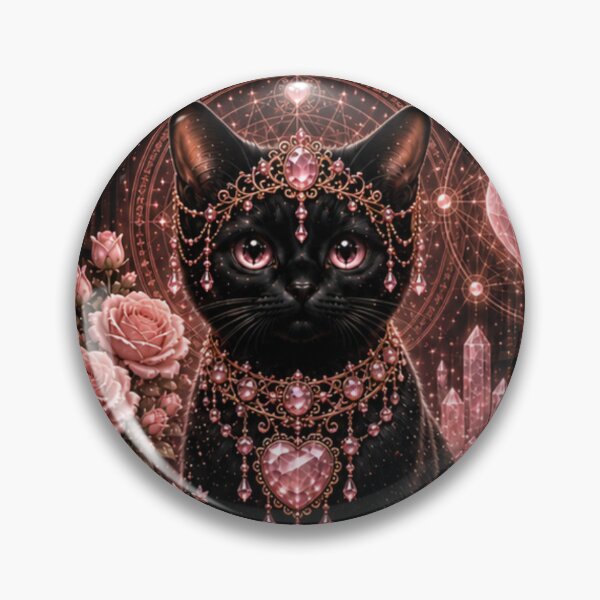 Item preview, Rose Quartz Heart Keeper Cat Crystal Guardian Collection No 03 Black Cat Fantasy Art designed and sold by Mindworx21.