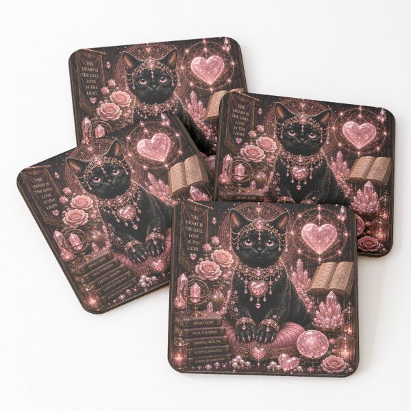Item preview, Rose Quartz Heart Keeper Cat Crystal Guardian Collection No 03 Black Cat Fantasy Art designed and sold by Mindworx21.