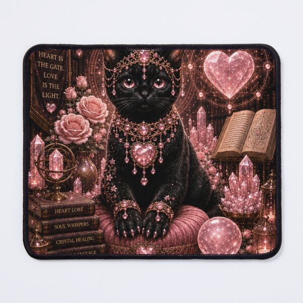 Item preview, Rose Quartz Heart Keeper Cat Crystal Guardian Collection No 03 Black Cat Fantasy Art designed and sold by Mindworx21.