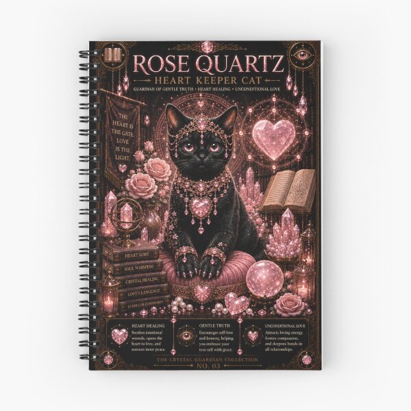 Item preview, Rose Quartz Heart Keeper Cat Crystal Guardian Collection No 03 Black Cat Fantasy Art designed and sold by Mindworx21.