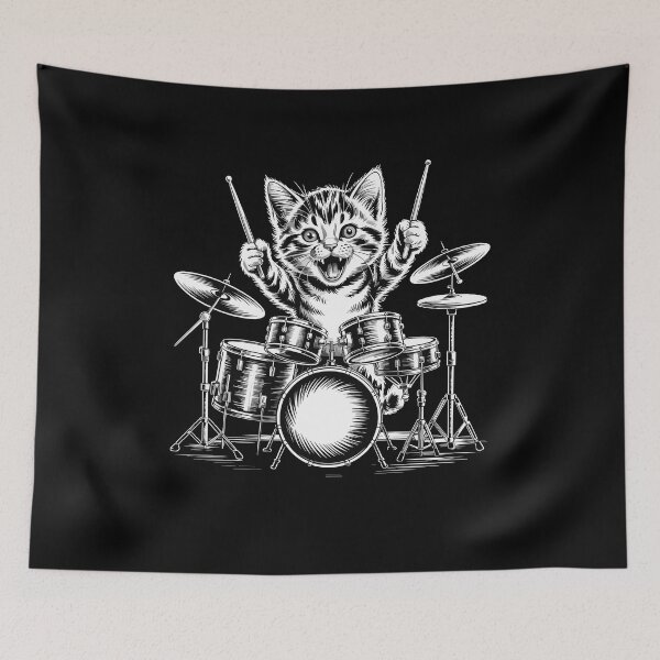Item preview, Funny Cat Drummer Kitten Playing Drum Set For Rock Music Lovers And Crazy Cat Fans designed and sold by yoddel.