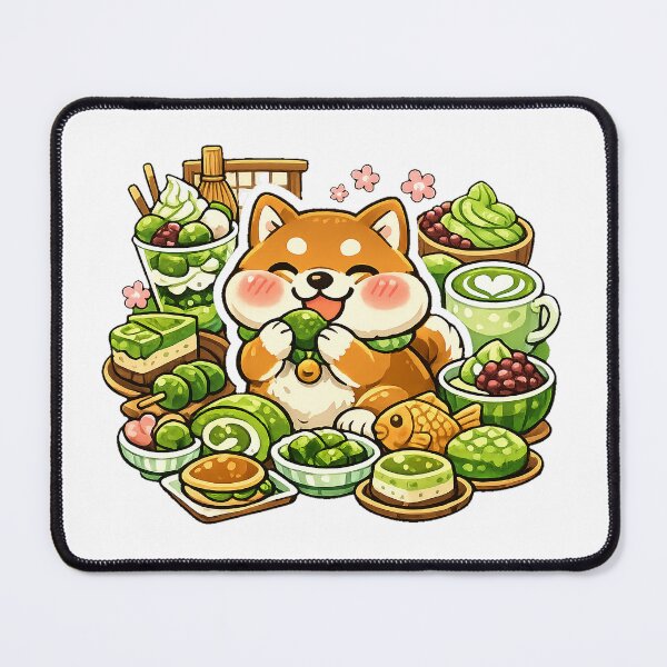 Item preview, Kawaii Shiba Inu Surrounded by Matcha Sweets Sticker | Kyoto Japanese Cafe Aesthetic designed and sold by kawaii animal store (in Japan).