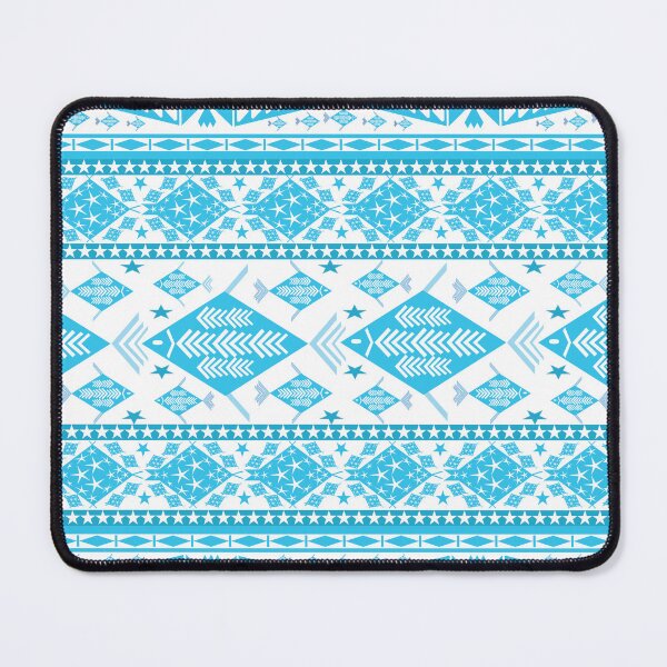 Item preview, Blue Geometric Fish Tribal Seamless Pattern, Ethnic Ocean Motif Background, Abstract Marine Folk Art Textile Design designed and sold by EiArtist.