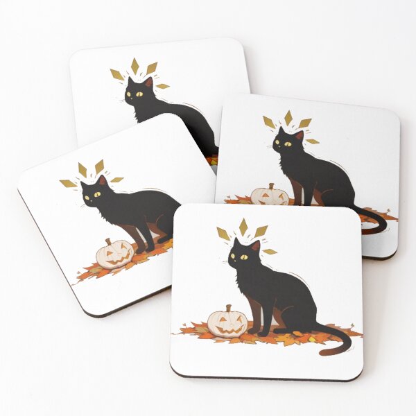 Item preview, spooky Magic Black Cat and Autumn Leaves Illustration designed and sold by BLUESKY11a.