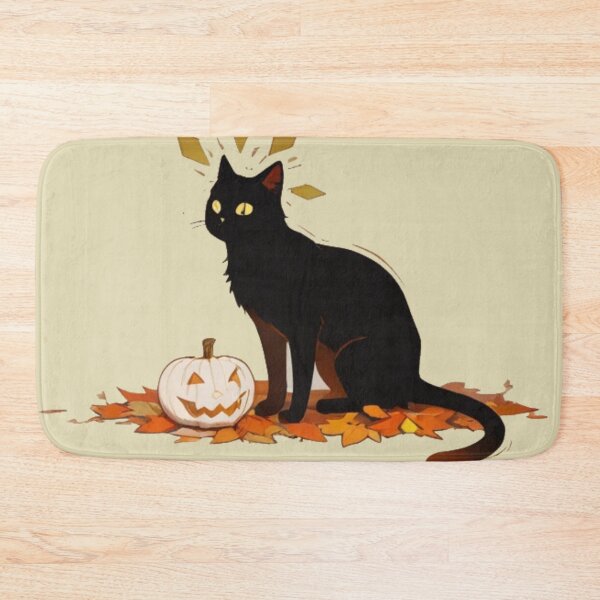 Item preview, spooky Magic Black Cat and Autumn Leaves Illustration designed and sold by BLUESKY11a.