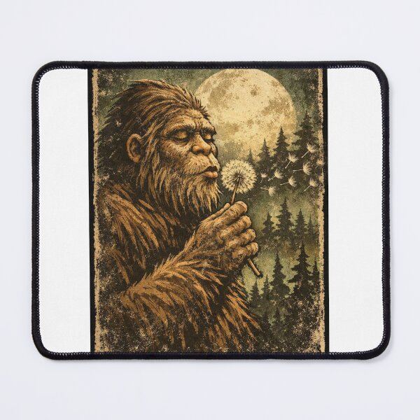 Item preview, Bigfoot Blowing Dandelion Under Full Moon Vintage Sasquatch Forest Night Nature Lover Gift designed and sold by Print Loft.
