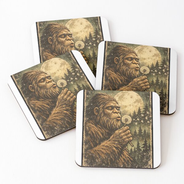 Item preview, Bigfoot Blowing Dandelion Under Full Moon Vintage Sasquatch Forest Night Nature Lover Gift designed and sold by Print Loft.