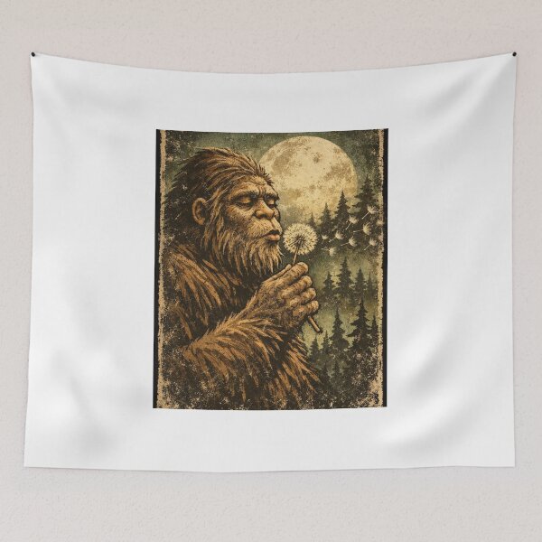 Item preview, Bigfoot Blowing Dandelion Under Full Moon Vintage Sasquatch Forest Night Nature Lover Gift designed and sold by Print Loft.