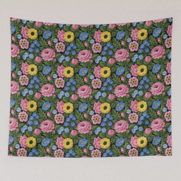 Item preview, Navy Blue Background Mixed Floral And Peony Pattern designed and sold by igraphixart.
