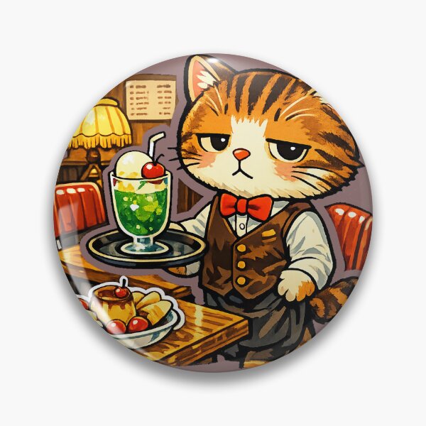 Item preview, Retro Japanese Cafe Cat Serving Cream Soda Sticker | Showa Kissaten Kawaii Anime Cat designed and sold by kawaii animal store (in Japan).