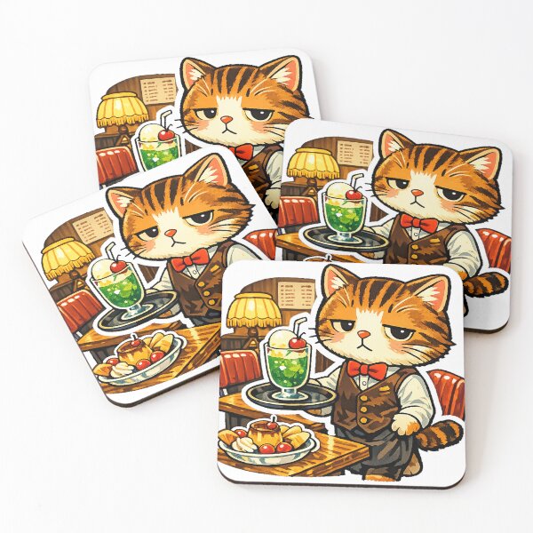Item preview, Retro Japanese Cafe Cat Serving Cream Soda Sticker | Showa Kissaten Kawaii Anime Cat designed and sold by kawaii animal store (in Japan).