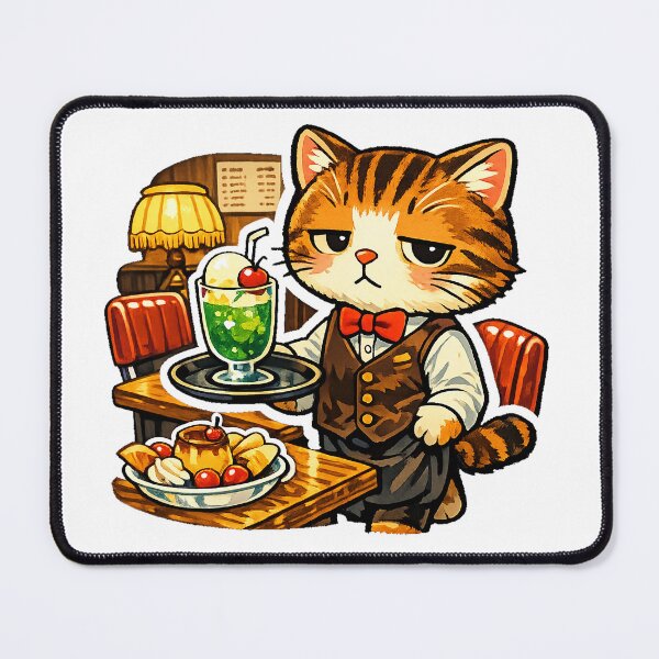 Item preview, Retro Japanese Cafe Cat Serving Cream Soda Sticker | Showa Kissaten Kawaii Anime Cat designed and sold by kawaii animal store (in Japan).