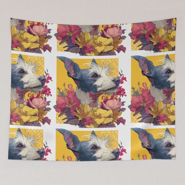 Item preview, Chinese crested puppy dog with flowers designed and sold by MendaciousMina.