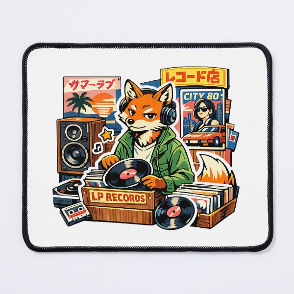 Item preview, Retro Fox in Japanese Record Store Sticker | City Pop Vinyl Collector Kitsune designed and sold by kawaii animal store (in Japan).