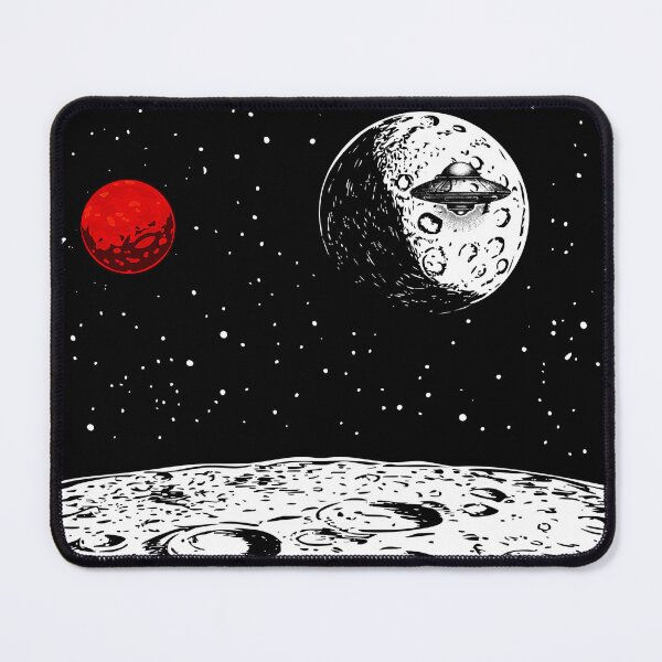 Item preview, UFO flying over moon surface with red planet space art  designed and sold by FahdSpaceArt.