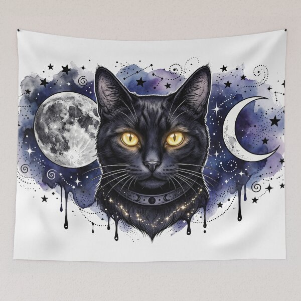 Item preview, Cosmic Witchy Black Cat with Golden Eyes designed and sold by Spiritualwall.
