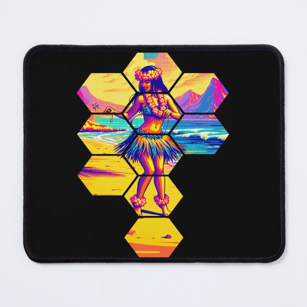 Item preview, Retro Synthwave Hula Dancer Tropical Hexagon Mosaic designed and sold by FIREDesignsPOD.