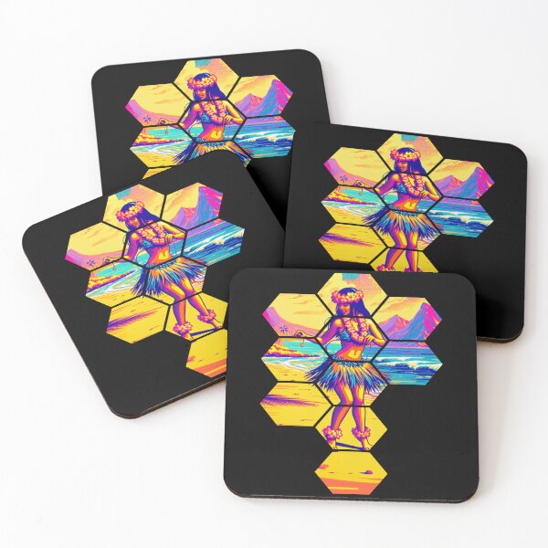 Item preview, Retro Synthwave Hula Dancer Tropical Hexagon Mosaic designed and sold by FIREDesignsPOD.
