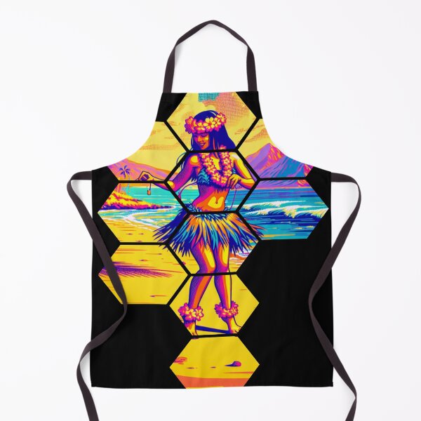 Item preview, Retro Synthwave Hula Dancer Tropical Hexagon Mosaic designed and sold by FIREDesignsPOD.