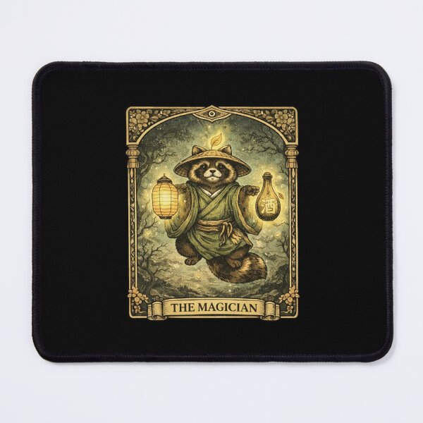 Item preview, The Magician Tarot Card Tanuki Yokai Raccoon Japanese Art designed and sold by YokaiInk.