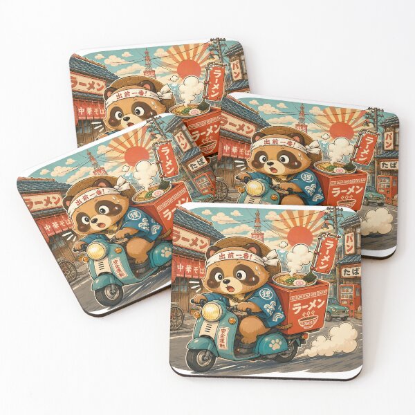 Item preview, Kawaii Tanuki Ramen Delivery – Retro Japan Scooter Food Runner designed and sold by kawaii animal store (in Japan).