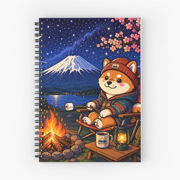 Item preview, Shiba Inu Camping at Mount Fuji - Kawaii Japanese Outdoor Adventure Sticker designed and sold by kawaii animal store (in Japan).