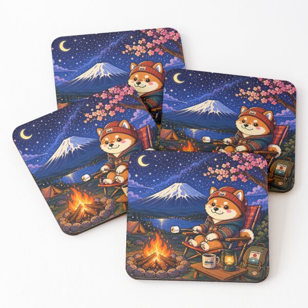 Item preview, Shiba Inu Camping at Mount Fuji - Kawaii Japanese Outdoor Adventure Sticker designed and sold by kawaii animal store (in Japan).