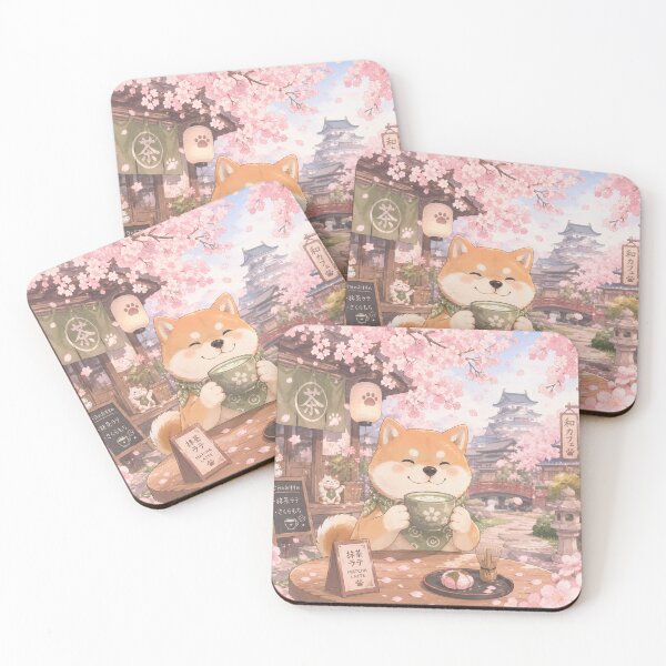Item preview, Kawaii Shiba Inu Drinking Matcha Latte Under Cherry Blossoms - Japanese Spring Cafe Aesthetic designed and sold by kawaii animal store (in Japan).