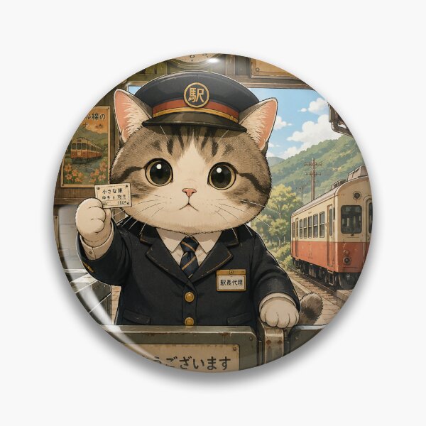 Item preview, Kawaii Japanese Stationmaster Cat – Retro Local Train Station Anime Sticker designed and sold by kawaii animal store (in Japan).