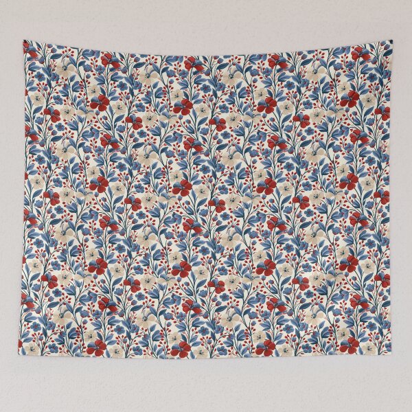 Item preview, Bold Red And Navy Blue Vintage Botanical Pattern designed and sold by igraphixart.
