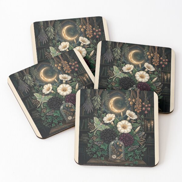 Item preview,  Botanica Nocturna – Moonflowers, Black Dahlias & Dried Herbs Gothic Botanical Art Print designed and sold by Breezy Studio.