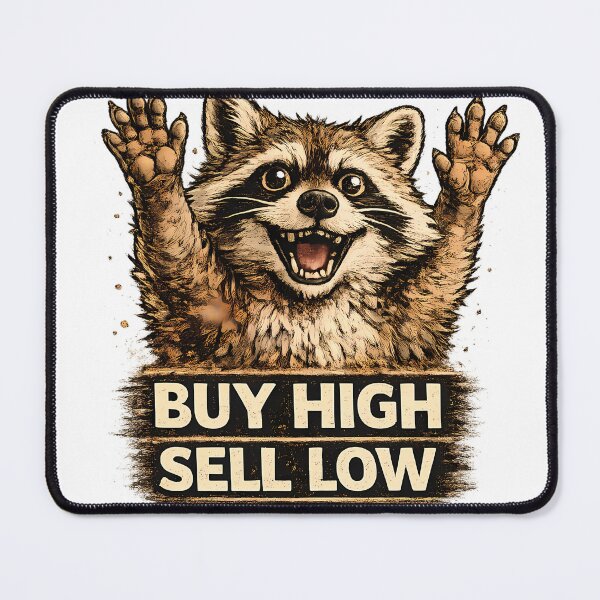 Item preview, Buy High Sell Low Funny Crypto Raccoon Meme designed and sold by DryHumorPrints.