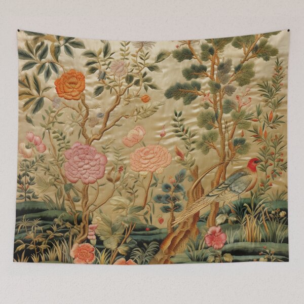 Item preview, Antique Chinese Silk Floral Birds Carpet designed and sold by GrinGalore.