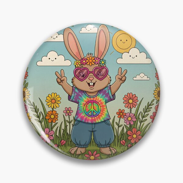 Item preview, Groovy Hippie Bunny - Retro 70s Flower Power & Peace designed and sold by Melian Vintage.
