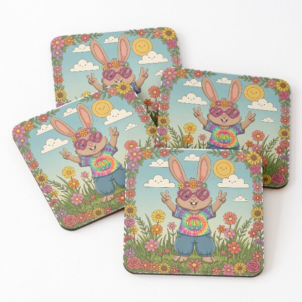 Item preview, Groovy Hippie Bunny - Retro 70s Flower Power & Peace designed and sold by Melian Vintage.