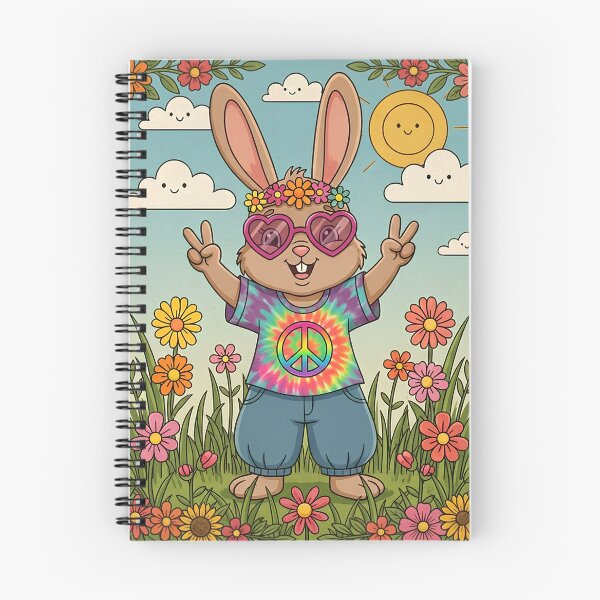 Item preview, Groovy Hippie Bunny - Retro 70s Flower Power & Peace designed and sold by Melian Vintage.