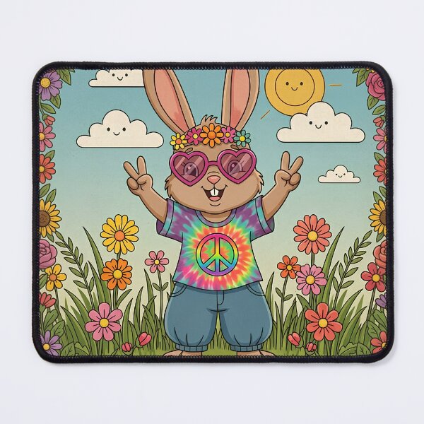 Item preview, Groovy Hippie Bunny - Retro 70s Flower Power & Peace designed and sold by Melian Vintage.