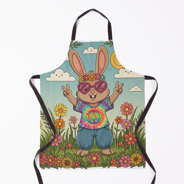 Item preview, Groovy Hippie Bunny - Retro 70s Flower Power & Peace designed and sold by Melian Vintage.