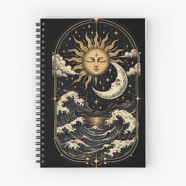 Item preview, Celestial Sun and Moon Ocean Waves Vintage Tattoo Design designed and sold by AndrewYoko.