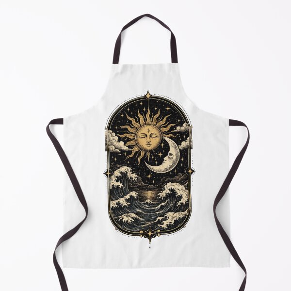 Item preview, Celestial Sun and Moon Ocean Waves Vintage Tattoo Design designed and sold by AndrewYoko.