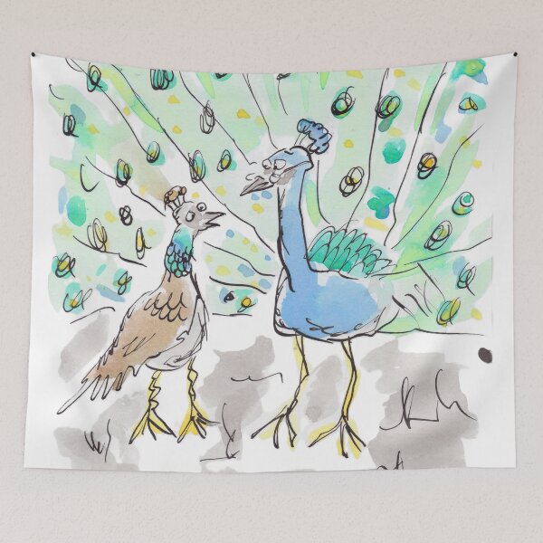 Item preview, A handsome peacock and peahen. designed and sold by Inky Fingers Illustrations.