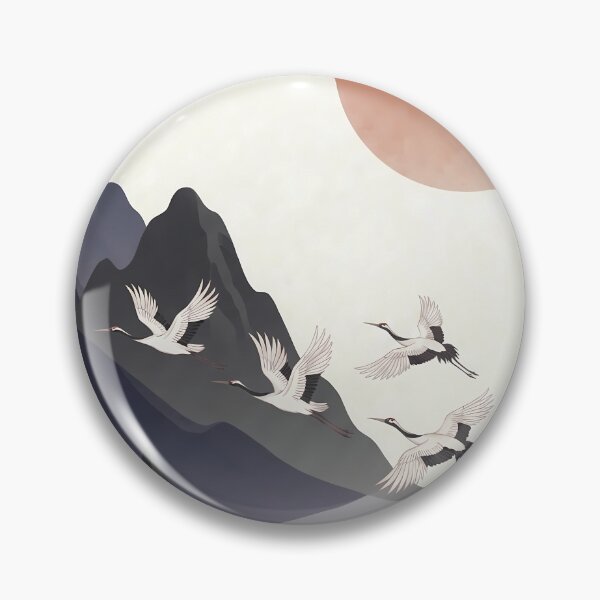 Item preview, Minimalist Wa-Modern Landscape: Red Sun, Cranes & Mountains designed and sold by Hikariha Studio.