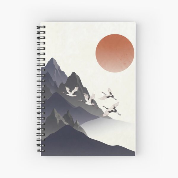 Item preview, Minimalist Wa-Modern Landscape: Red Sun, Cranes & Mountains designed and sold by Hikariha Studio.